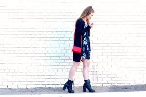 pop of red bag with black accessories