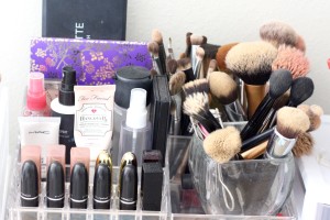 makeup brushes and lipsticks