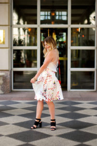 Feminine floral skirt and glamorous outfit | Audrey Madison Stowe Blog