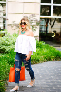 white OTS top from romwe | Audrey Madison Stowe Blog