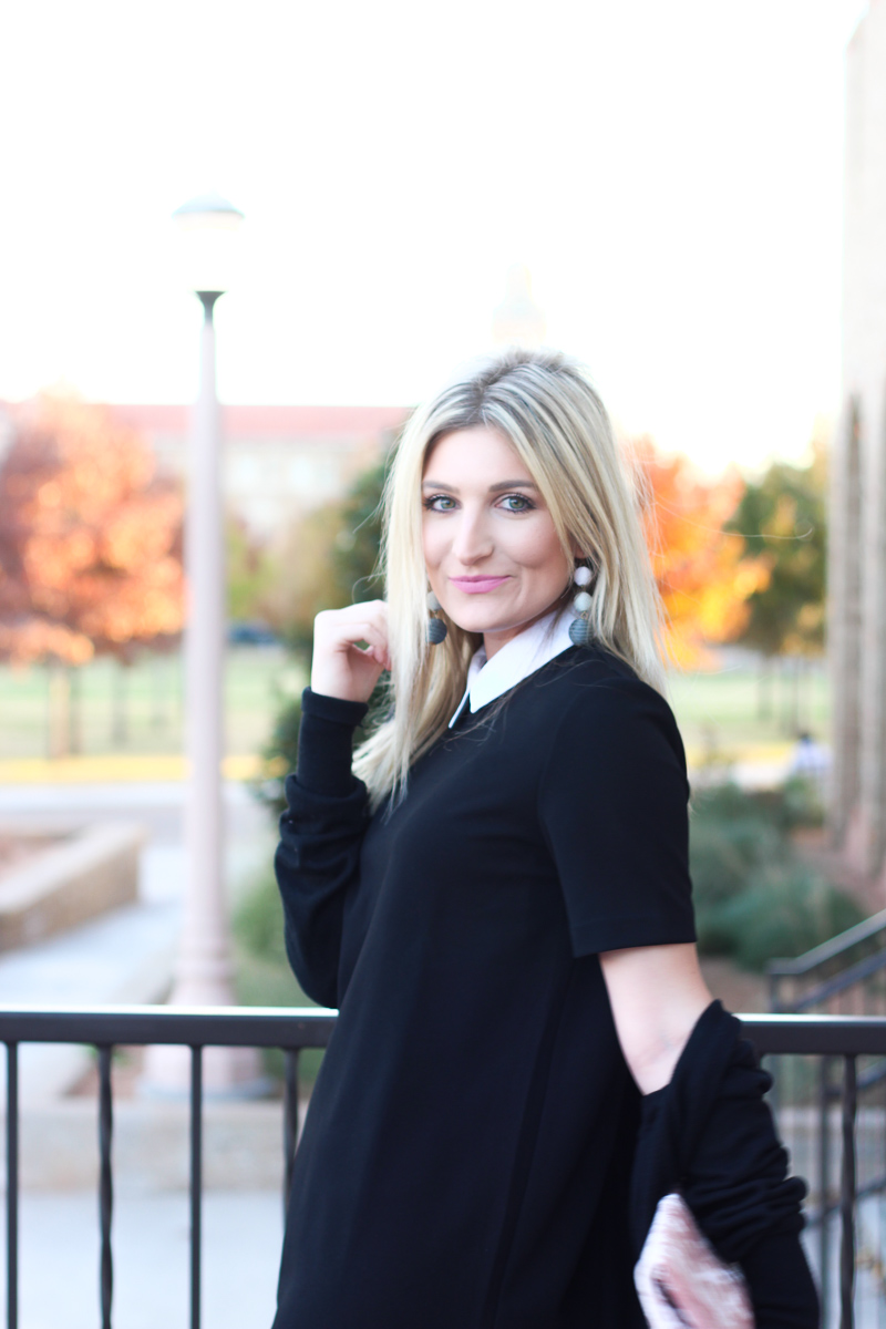 Black Winter Outfit and black booties under $50 by lifestyle blogger Audrey Stowe  | AMS Blog