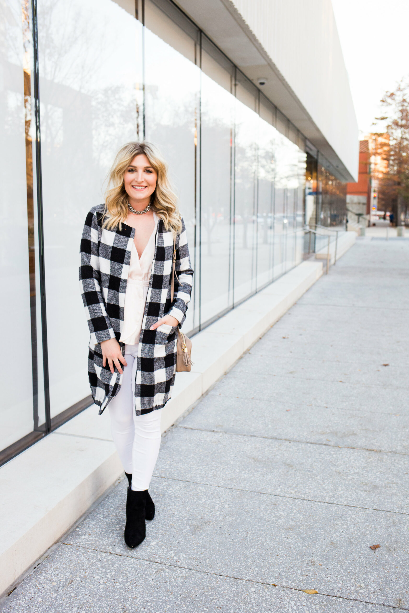 Checkered Winter Coat + Soft Winter Colors | AMS Blog