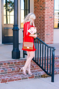 Red Pleated Dress for Valentine's by fashion and lifestyle blogger Audrey Madison Stowe