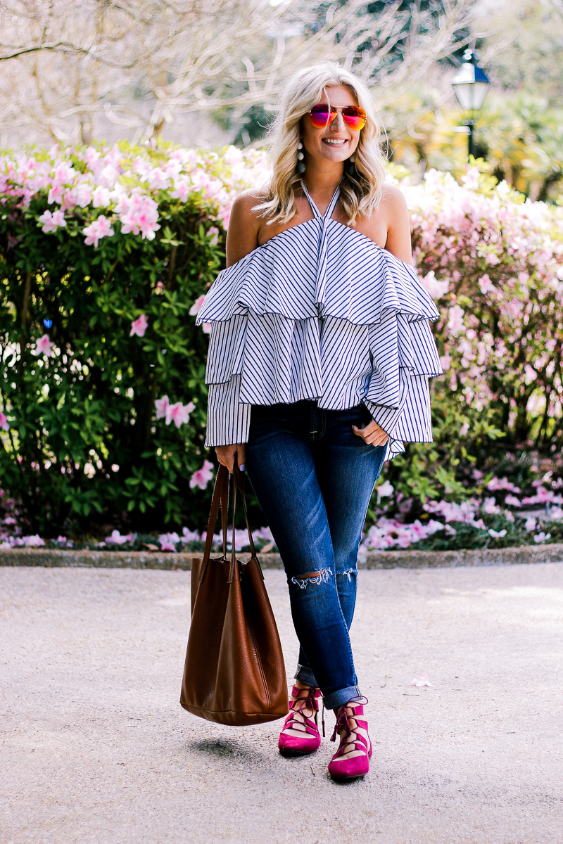 Ruffles and a Pop of Color With Restricted Shoes