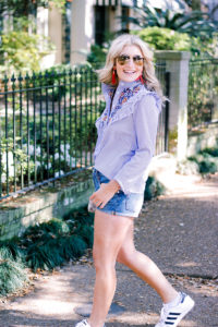 Embroidered Top For Bike Riding in Garden District by lifestyle and fashion blogger Audrey Madison Stowe
