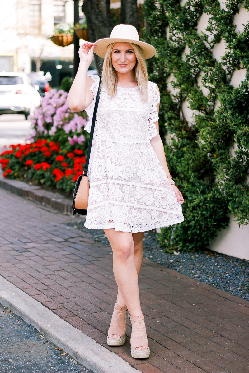 White Lace Dress For Easter by lifestyle and fashion blogger Audrey Madison Stowe