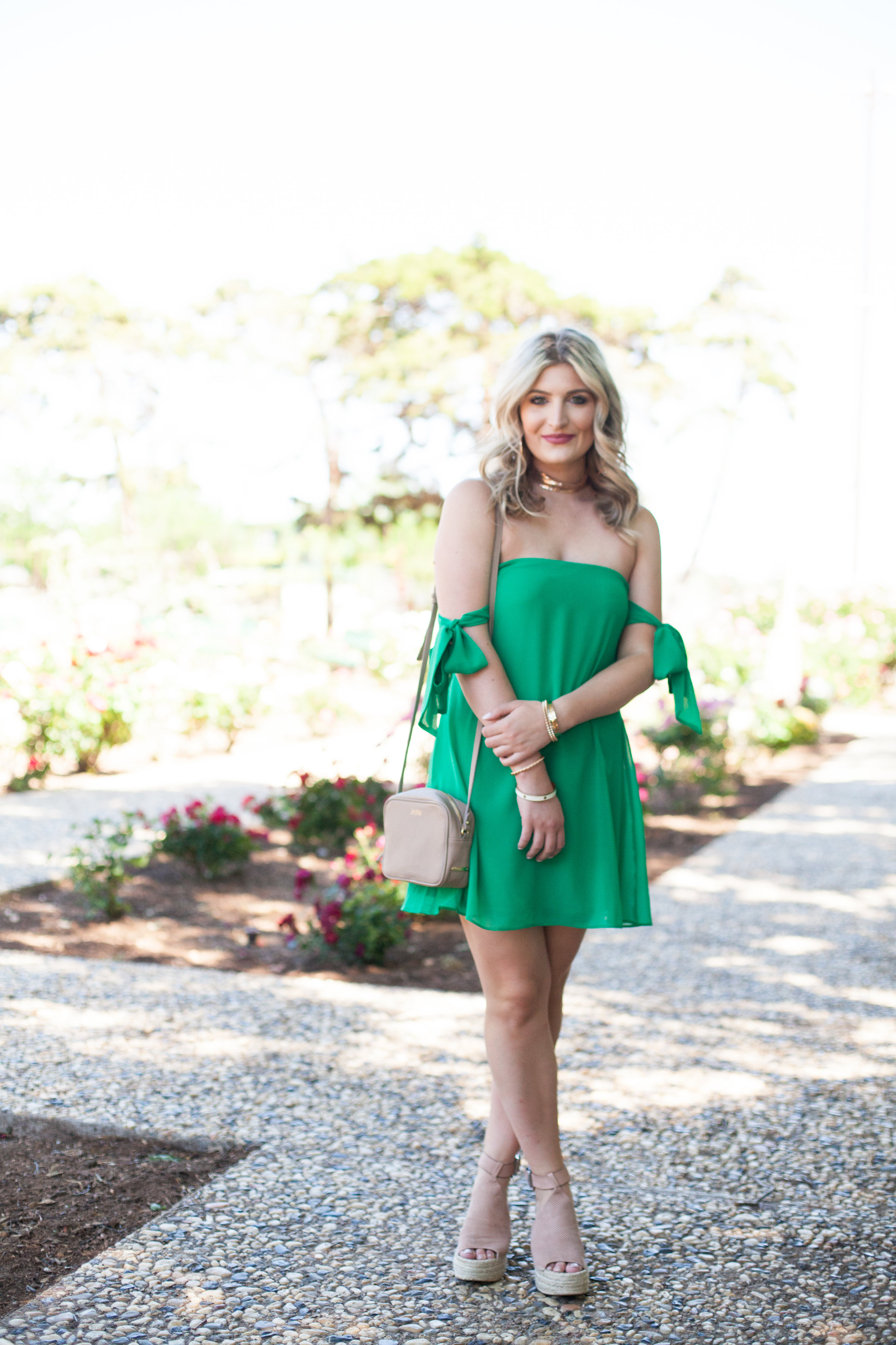 Girl in the Green Dress | Fashion and lifestyle blogger | Hot color for Summer | Asos | Audrey Madison Stowe Blog - Green Cold Shoulder Dress styled by popular Texas fashion blogger, Audrey Madison Stowe