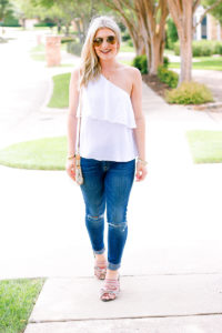 White One Shoulder Top + Bows on My Toes | Audrey Madison Stowe fashion and lifestyle blogger | Texas based | Easy Summer Look