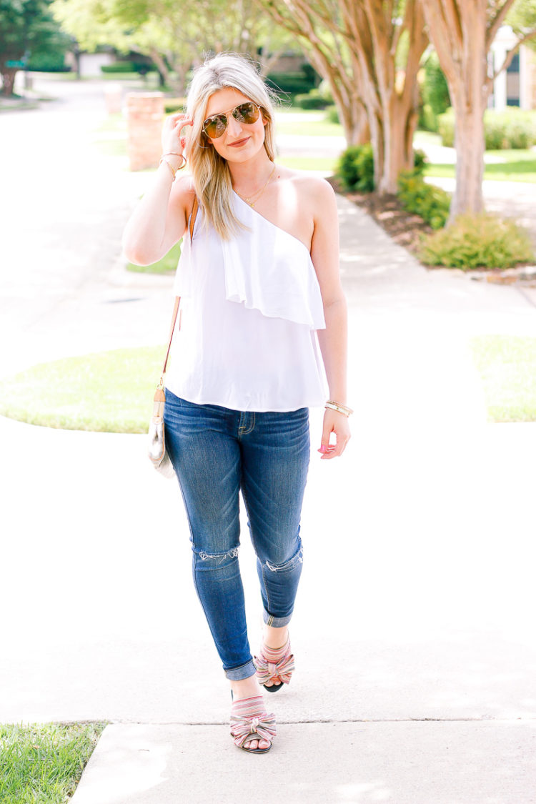 White One Shoulder Top + Bows on my Toes - Audrey Madison Stowe