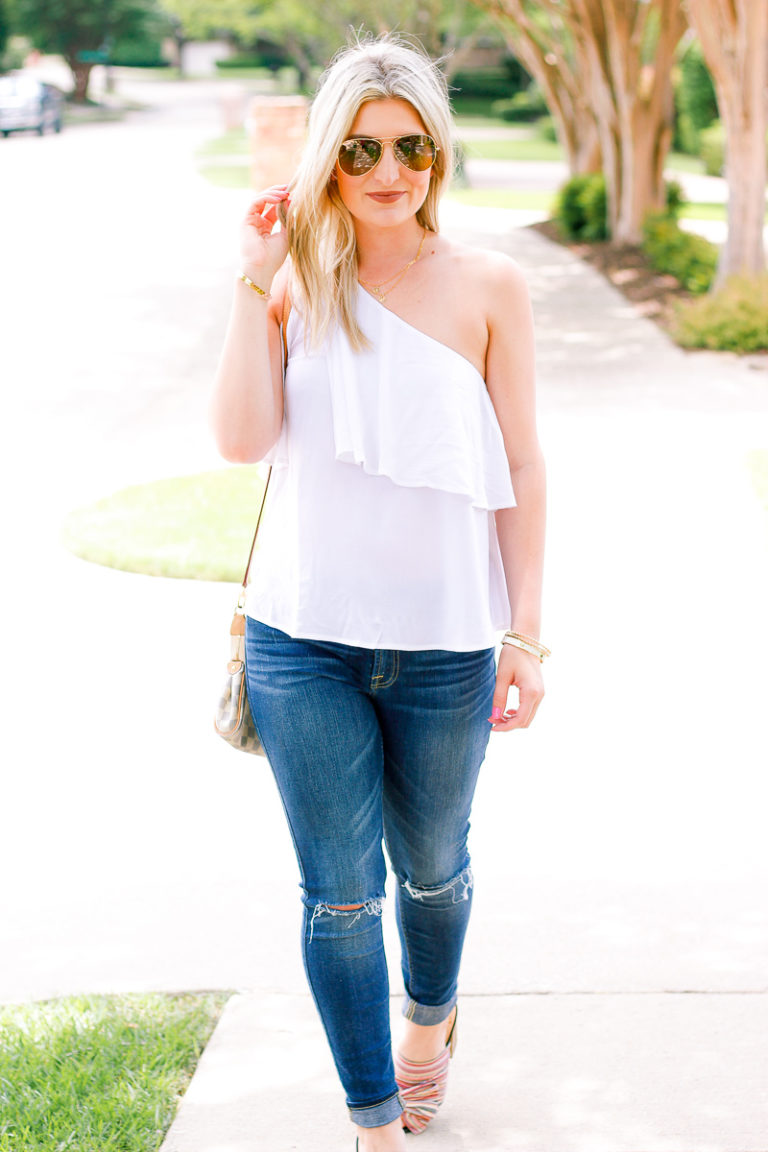 White One Shoulder Top + Bows on my Toes - Audrey Madison Stowe