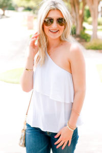 White One Shoulder Top + Bows on My Toes | Audrey Madison Stowe fashion and lifestyle blogger | Texas based | Easy Summer Look