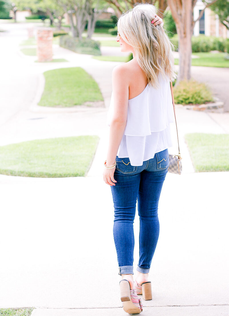 White One Shoulder Top + Bows on my Toes