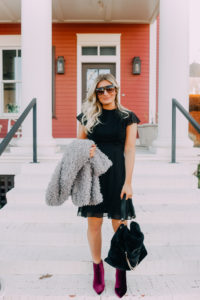New Years Eve Lookbook | Black New Years Dress With Faux Fur | Audrey Madison Stowe a fashion and lifestyle blogger