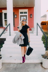 New Years Eve Lookbook | Black New Years Dress With Faux Fur | Audrey Madison Stowe a fashion and lifestyle blogger