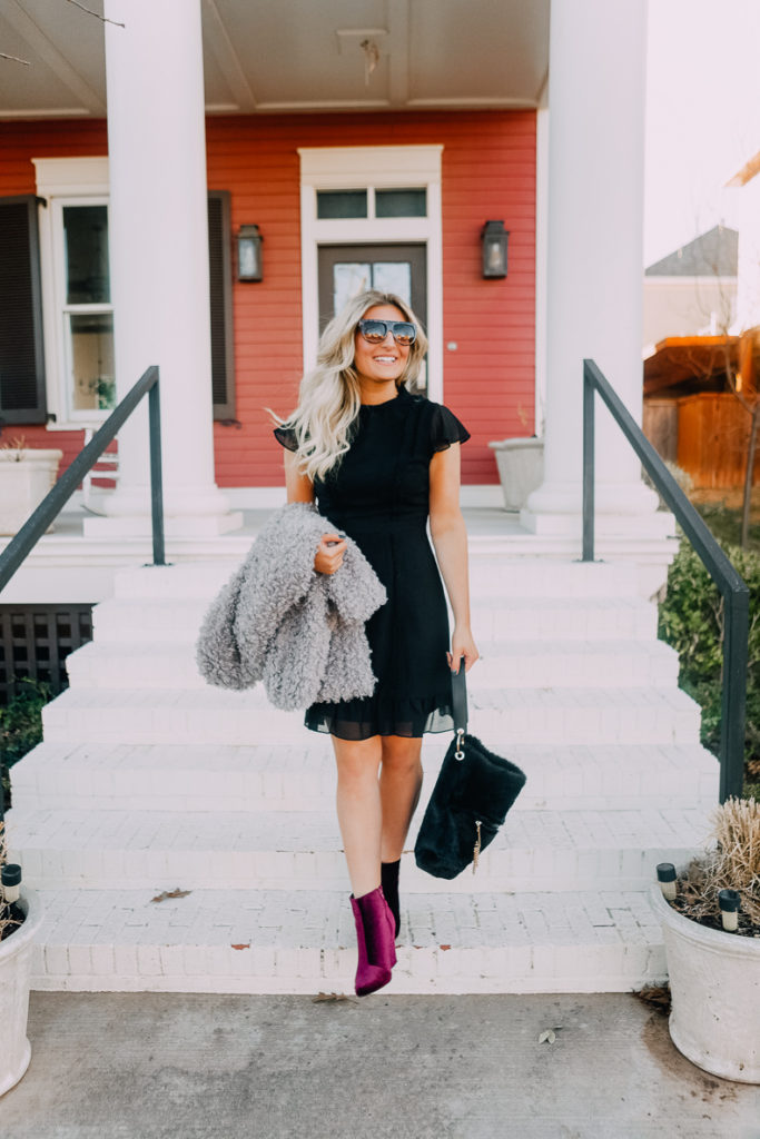 Black New Years Dress With Faux Fur | Lookbook | The Cutest New Years Eve Looks featured by top Texas fashion blogger Audrey Madison Stowe