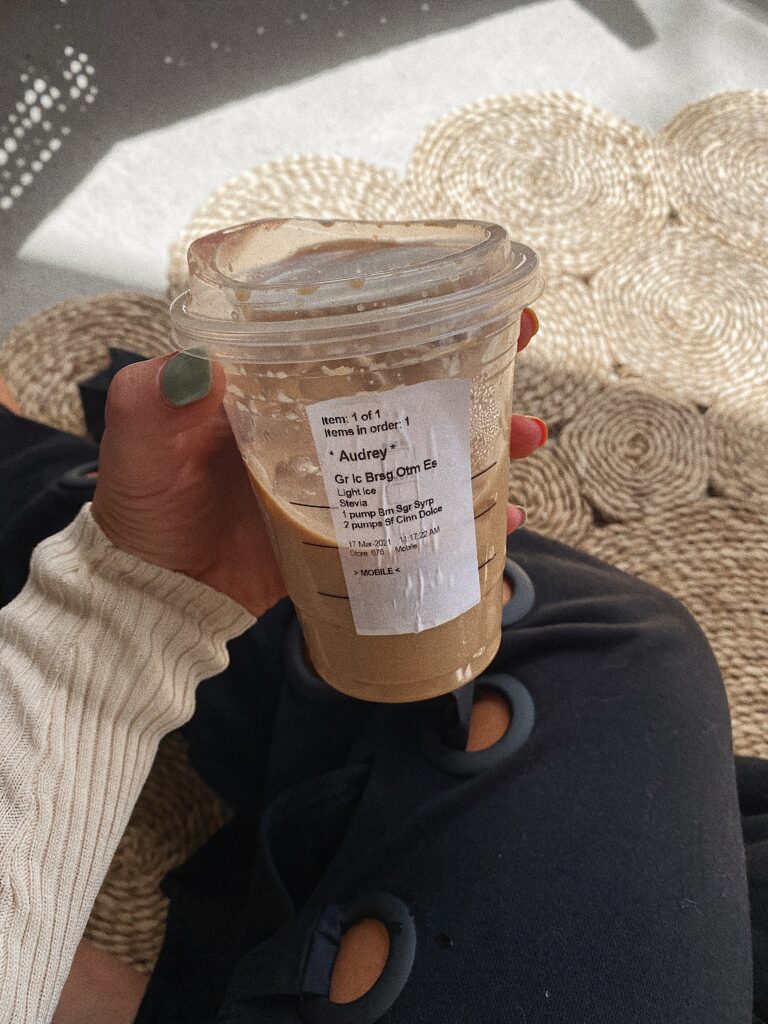 Iced Brown Sugar espresso drink | Healthier option at Starbucks | Audrey Stowe
