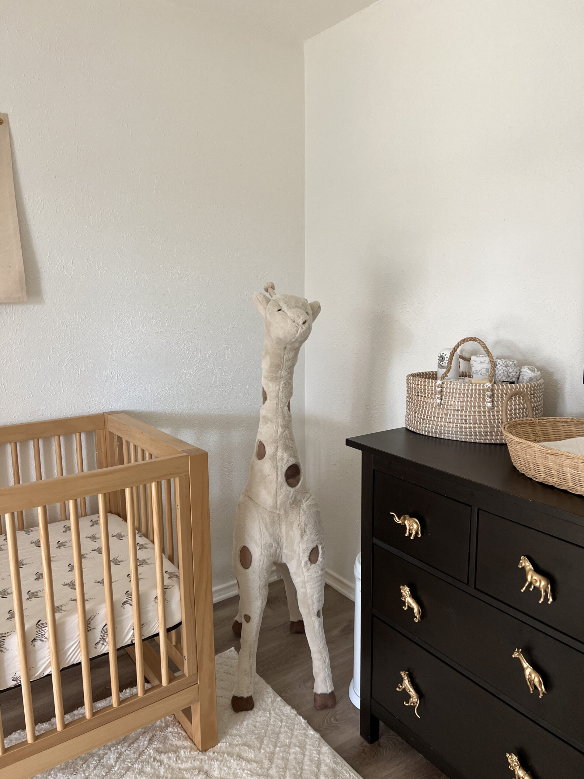 Jumbo neutral giraffe for a baby boys nursery