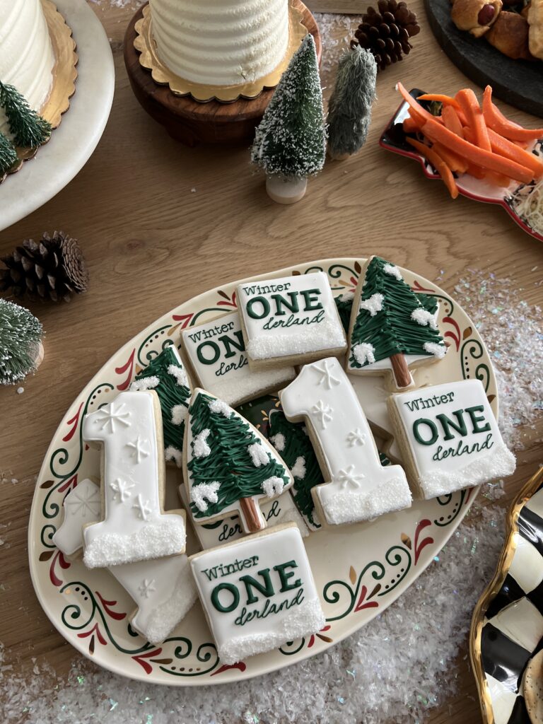 One year old winter birthday party cookies